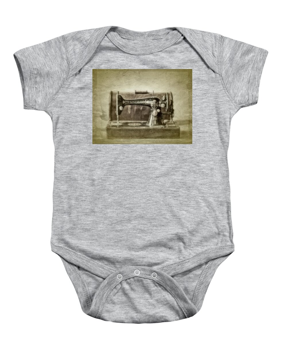 Antique Singer Sewing Machine Baby Onesie featuring the photograph Antique Singer Sewing Mawichine by Susan Maxwell Schmidt