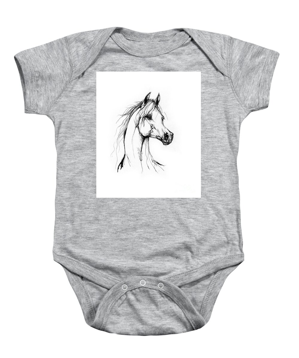 Horse Baby Onesie featuring the drawing Arabian Horse Drawing 38 by Ang El