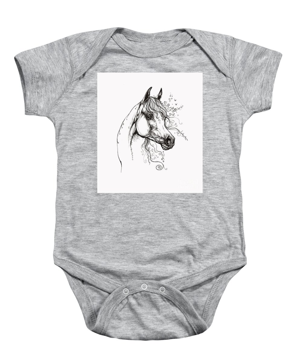  Baby Onesie featuring the drawing Arabian Horse Drawing 9 by Ang El