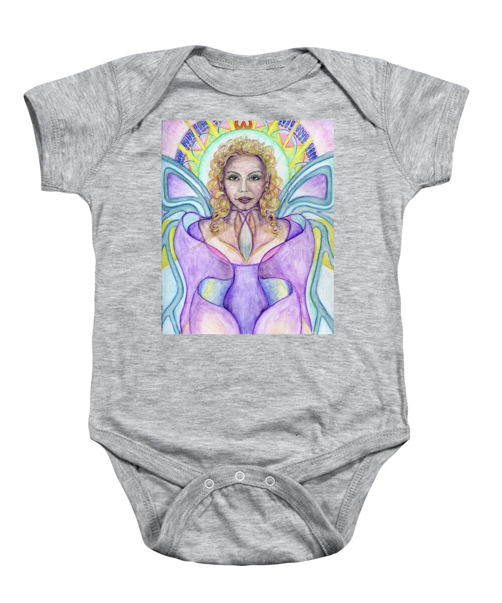 Archangel Baby Onesie featuring the painting Archangel Ariel by Jo Thomas Blaine