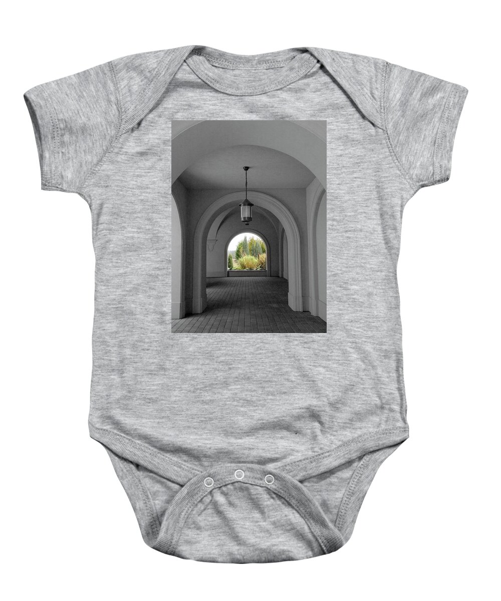 Arch Baby Onesie featuring the photograph Arched Walkway with Selective Color by James C Richardson