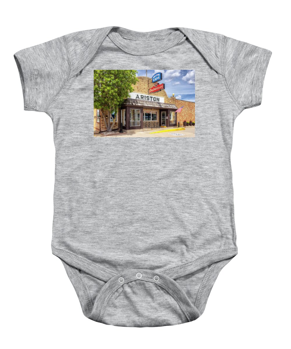 Route 66 Baby Onesie featuring the photograph Ariston Cafe - Litchfield, IL - Route 66 by Susan Rissi Tregoning
