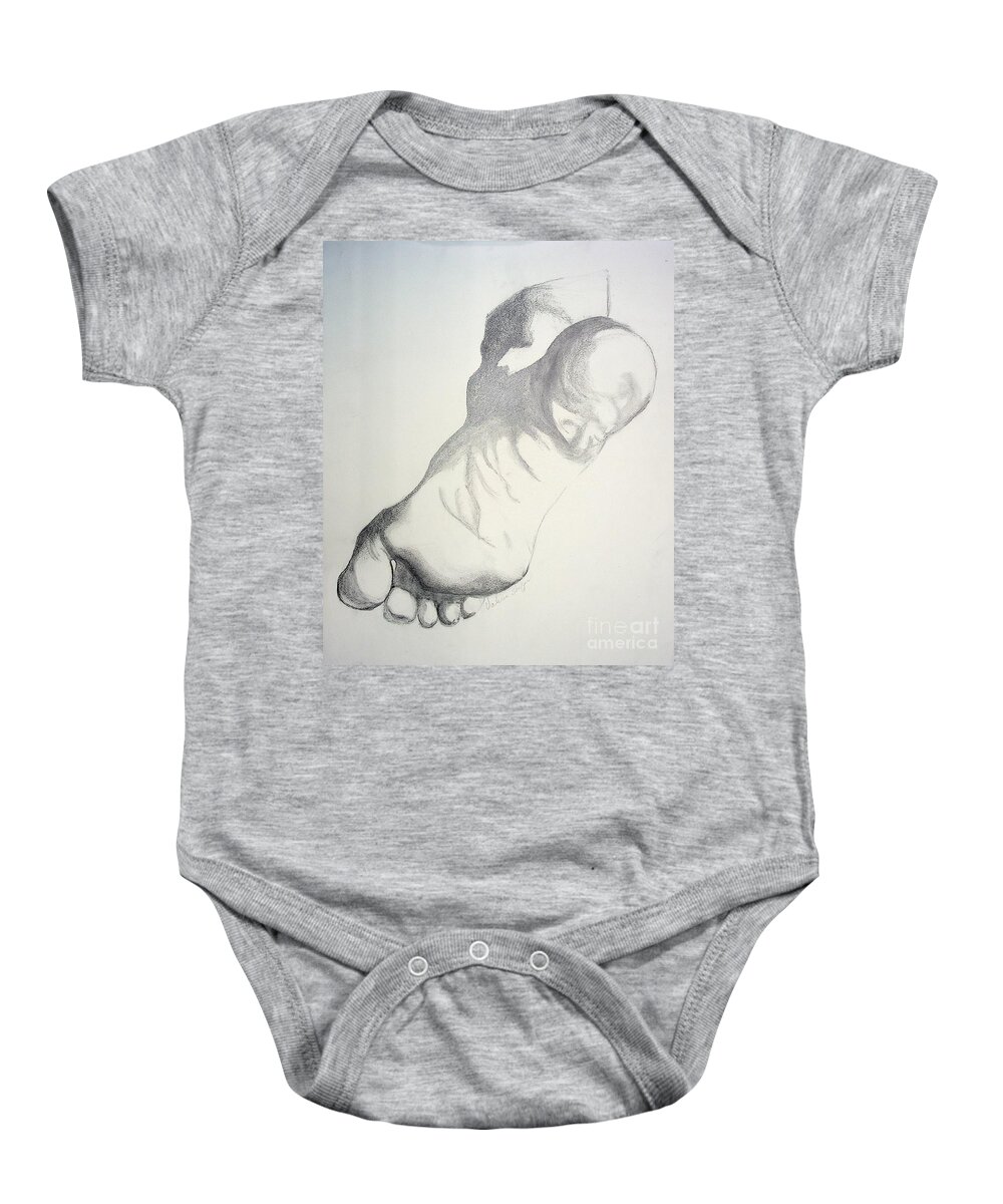 Foot Baby Onesie featuring the drawing Art has sole by Valerie Shaffer