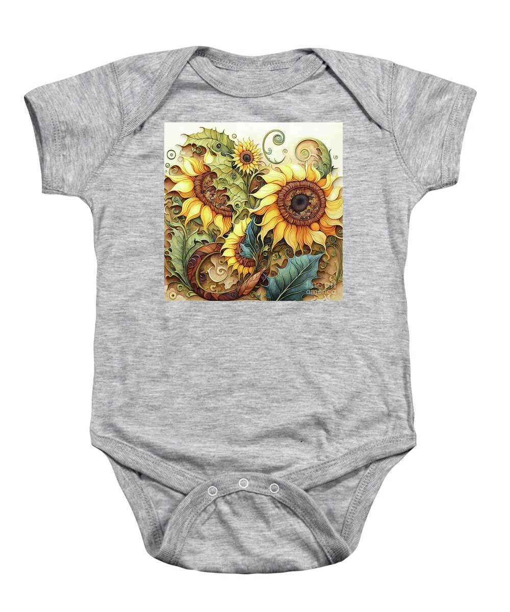 Sunflowers Baby Onesie featuring the painting Artsy Fartsy Sunflowers by Tina LeCour