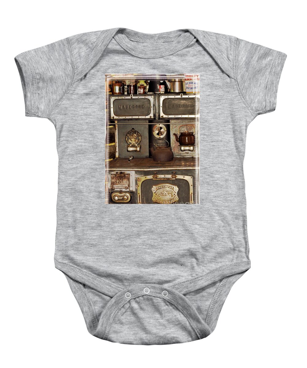 Stove Baby Onesie featuring the mixed media Artsy Vintage Stove by Kae Cheatham
