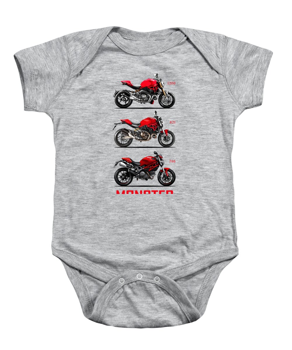 Ducati Monster Baby Onesie featuring the photograph Ducati Monster Trio by Mark Rogan