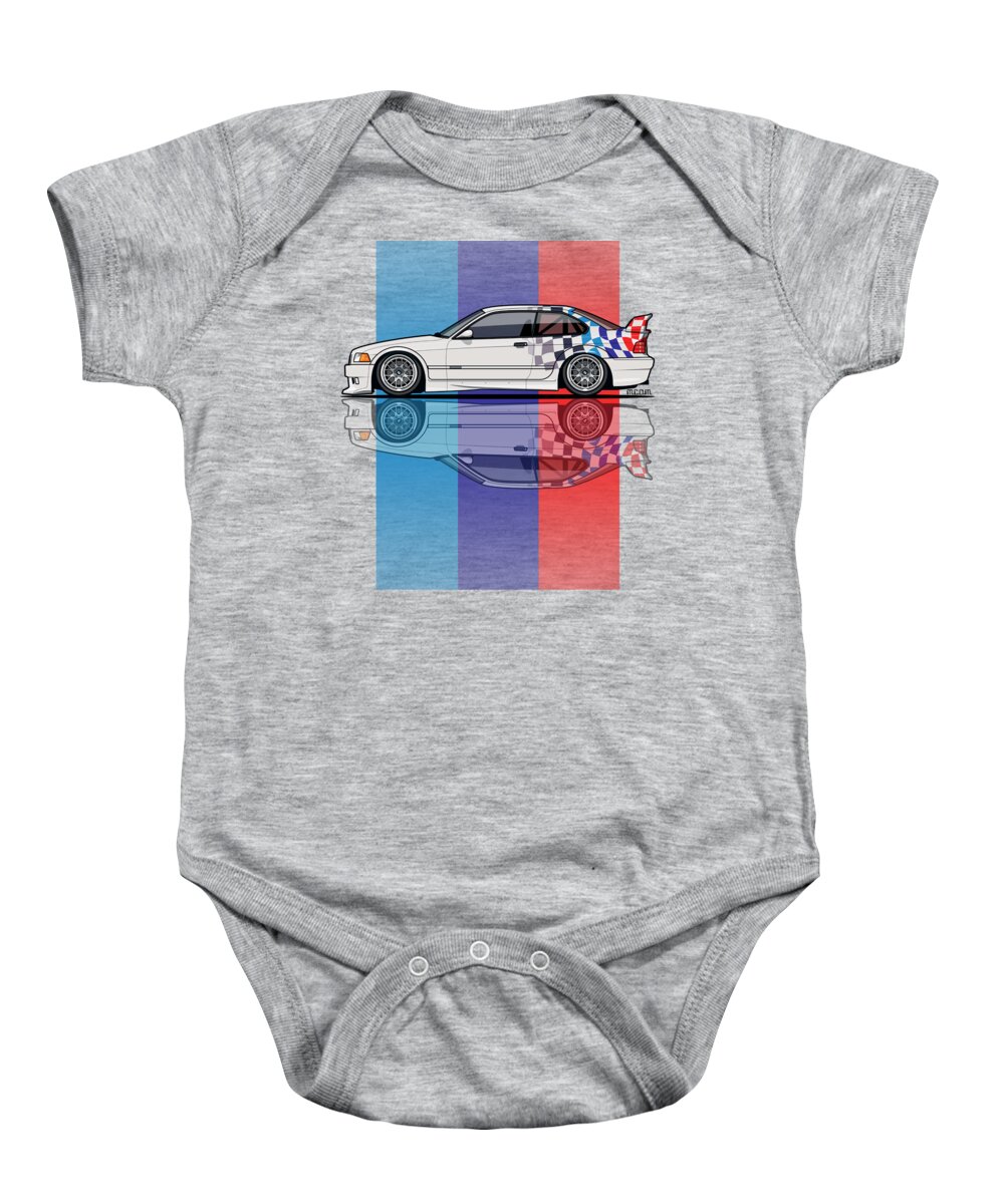 Car Baby Onesie featuring the digital art BMW 3 Series E36 M3 GTR Coupe Touring Car by Tom Mayer II Monkey Crisis On Mars