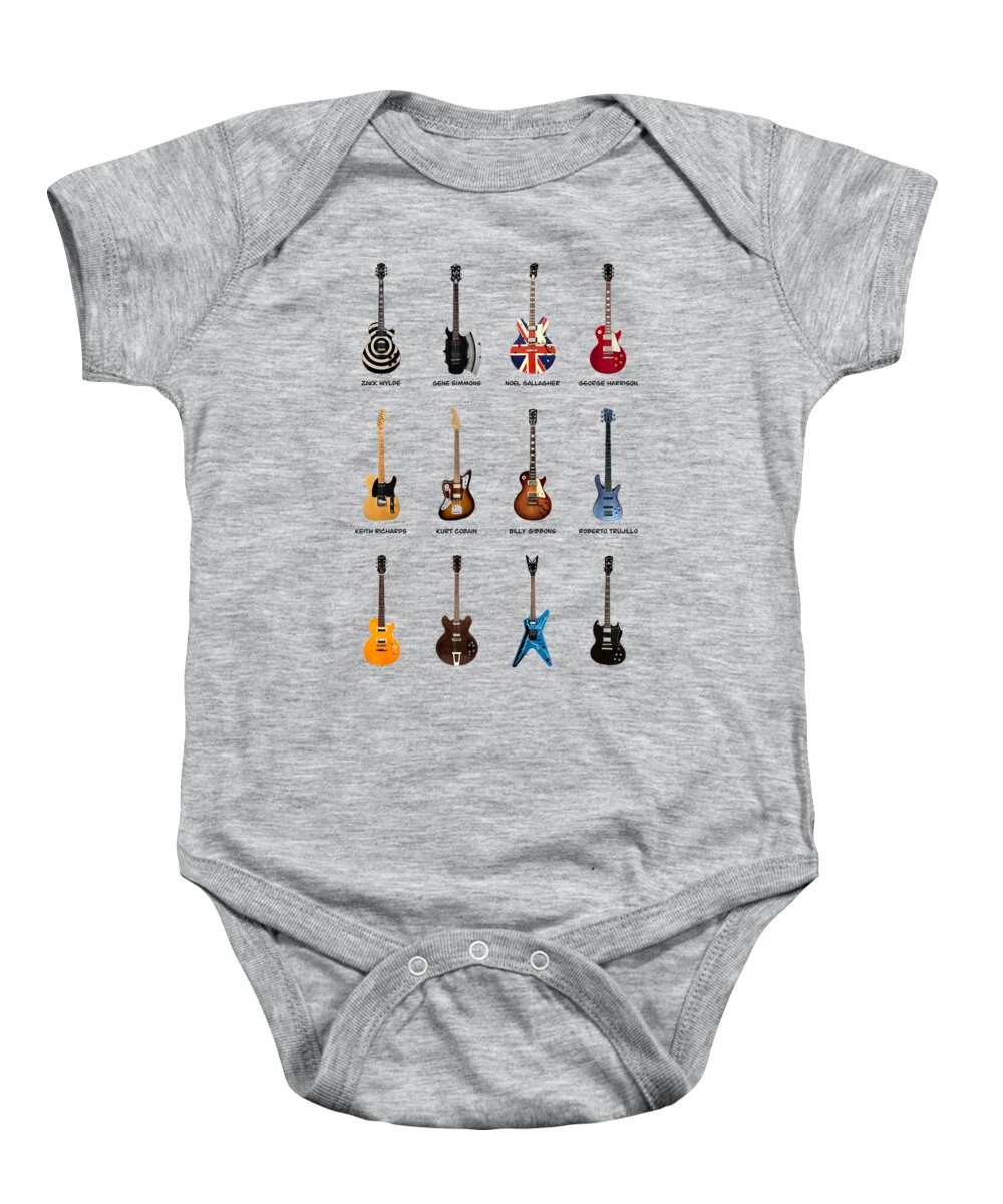 Fender Stratocaster Baby Onesie featuring the photograph Guitar Icons No3 by Mark Rogan