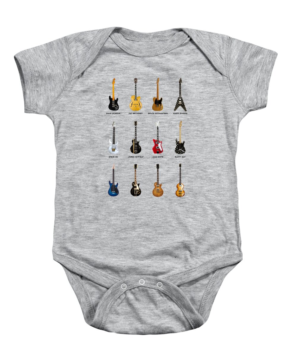 Fender Stratocaster Baby Onesie featuring the photograph Guitar Icons No2 by Mark Rogan