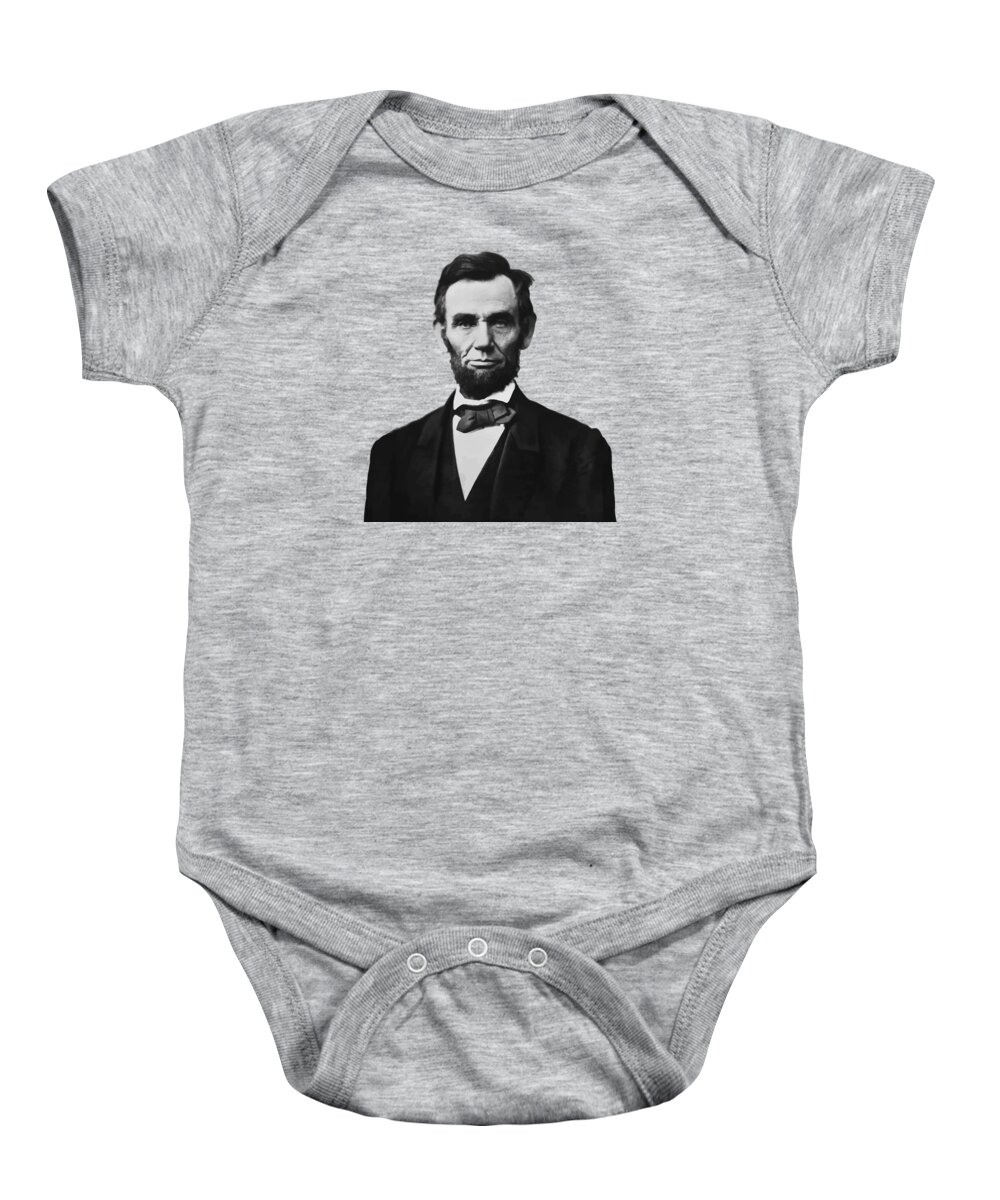 Abraham Lincoln Baby Onesie featuring the mixed media President Lincoln by War Is Hell Store