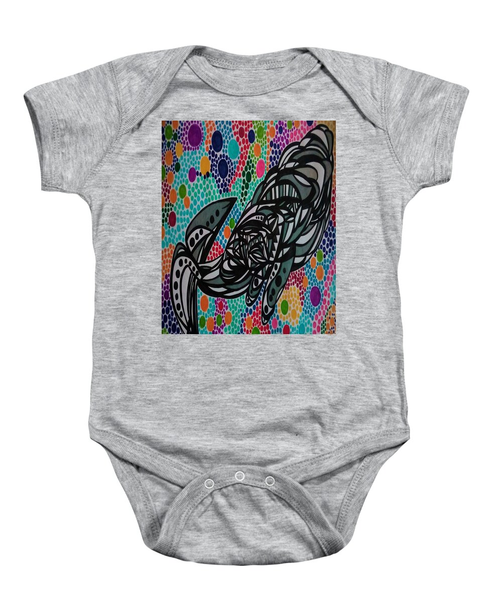 Humpback Baby Onesie featuring the mixed media Whale Journey by Peter Johnstone