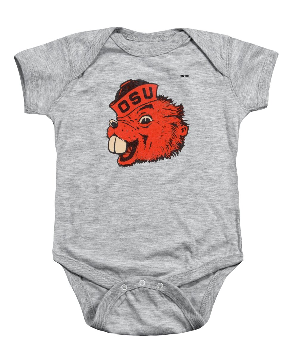 Benny Beaver Baby Onesie featuring the mixed media 1973 Benny Beaver Art by Row One Brand