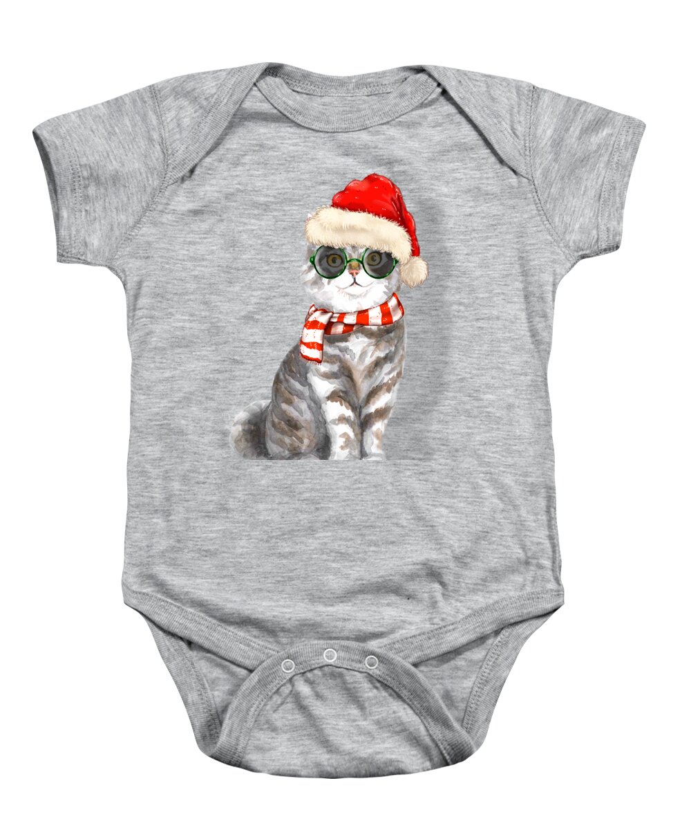 Christmas Baby Onesie featuring the digital art Scottish Straight Cat Funny Christmas by Doreen Erhardt