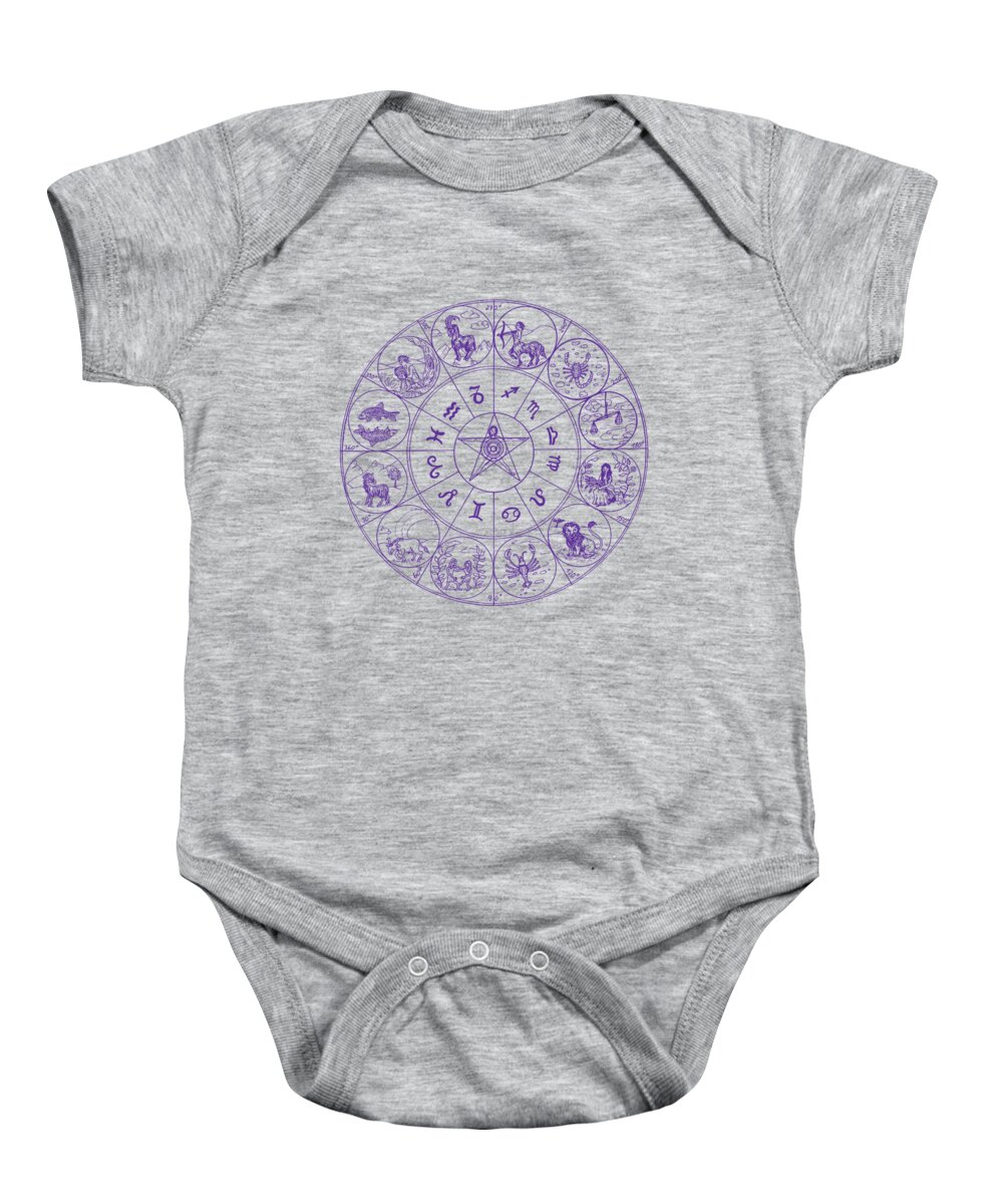 Zodiac Baby Onesie featuring the digital art Black Astrology Signs Chart by Madame Memento