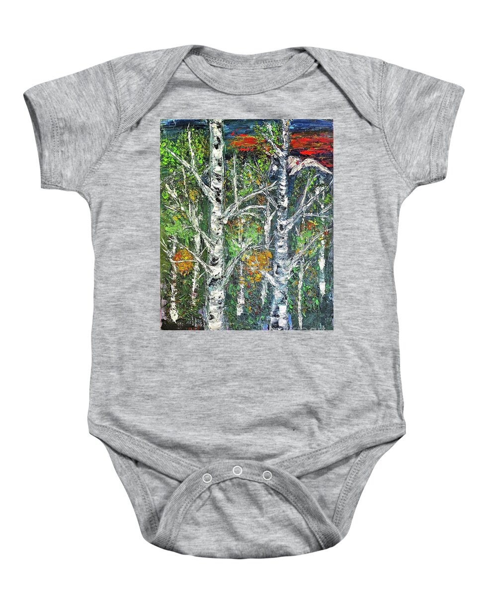 Colorado Baby Onesie featuring the painting Aspens in Fall by Ania M Milo