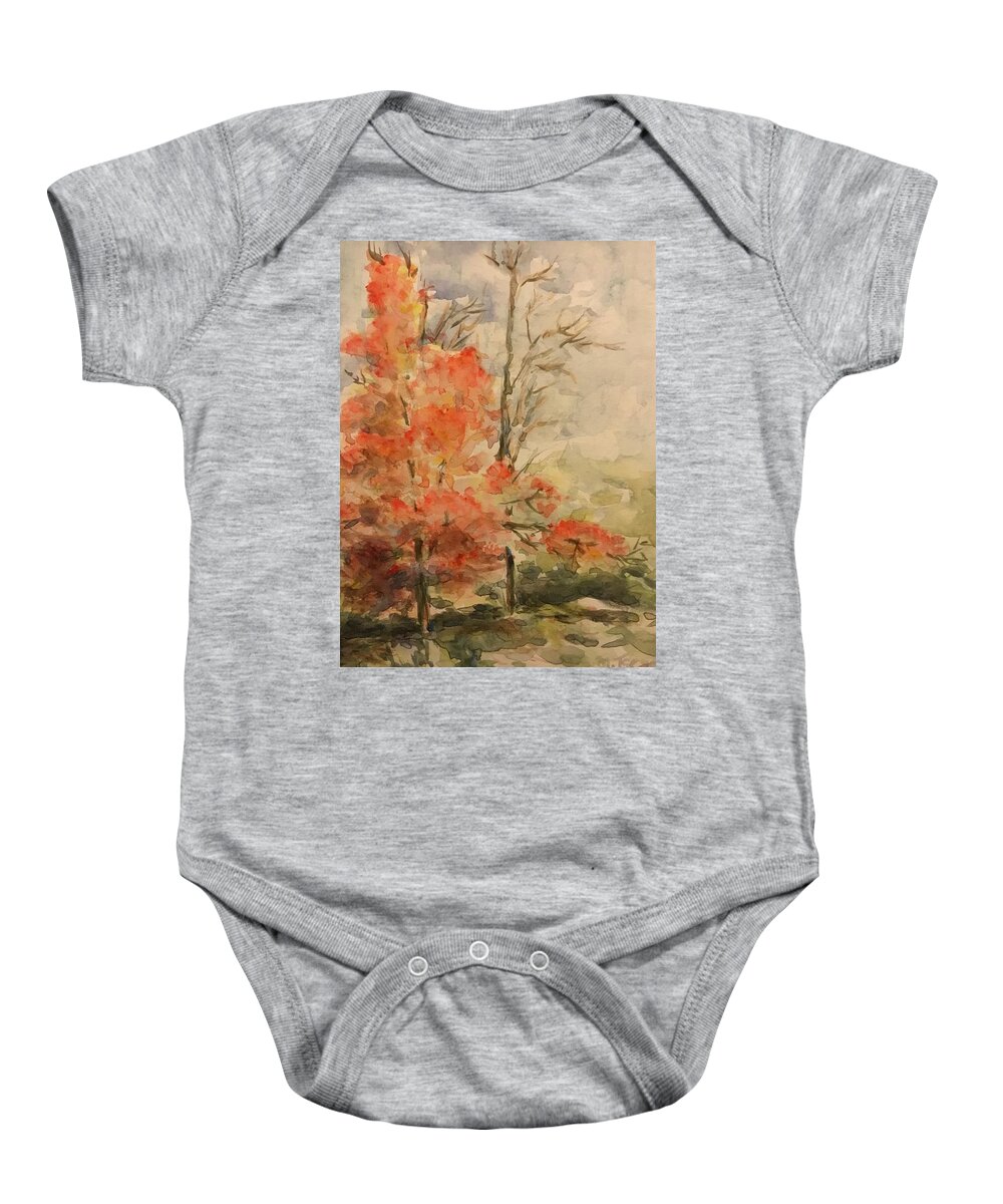 Autumn Baby Onesie featuring the painting Autumn along Mississauga Rd. by Milly Tseng