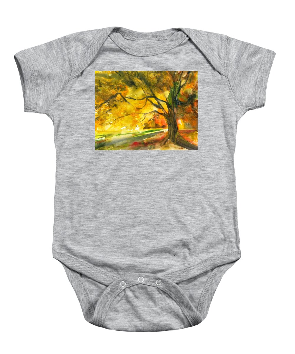 Landscape Baby Onesie featuring the painting Autumn Day by Hiroko Stumpf