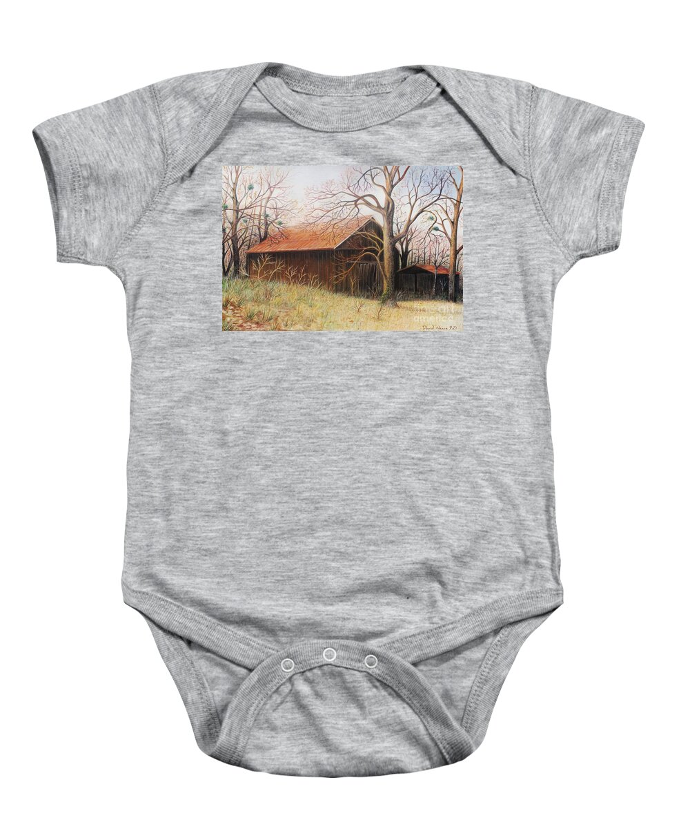 Tree Baby Onesie featuring the drawing Autumn Morning by David Neace CPX