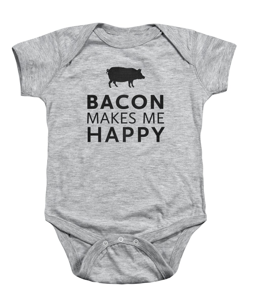 Bacon Baby Onesie featuring the digital art Bacon Makes Me Happy by Nancy Ingersoll
