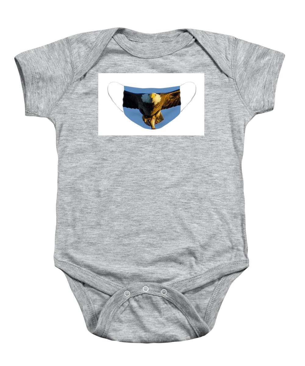 North American Bald Eagle Baby Onesie featuring the photograph Bald Eagle Face Mask with Fish by Jeff at JSJ Photography