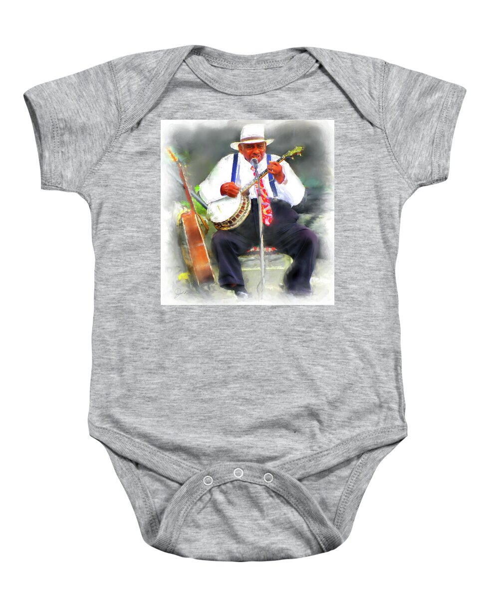 Banjo Baby Onesie featuring the painting Banjo Man by Joel Smith