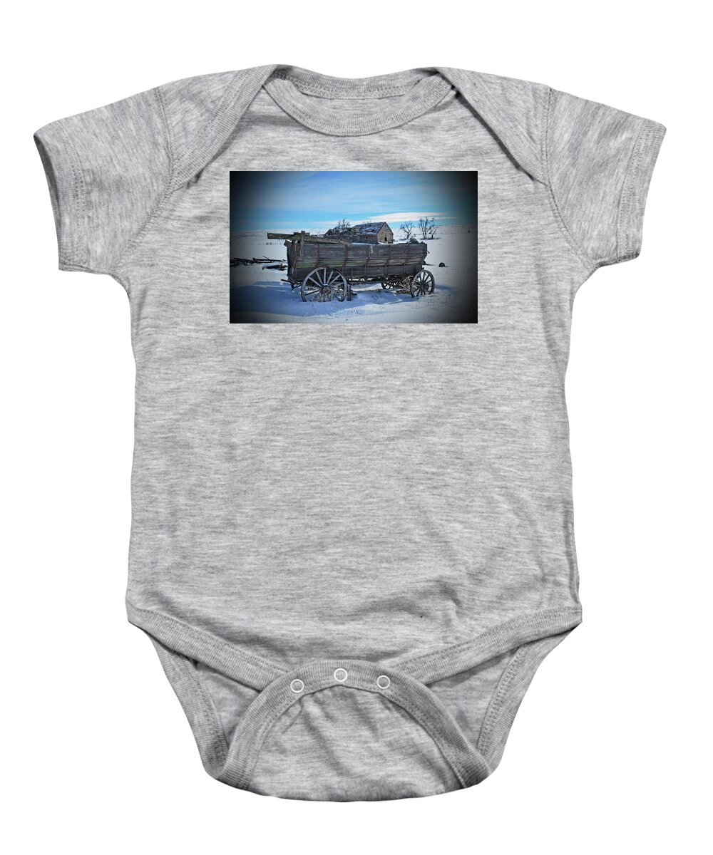  Baby Onesie featuring the digital art Barn and Wagon On May Homestead by Fred Loring