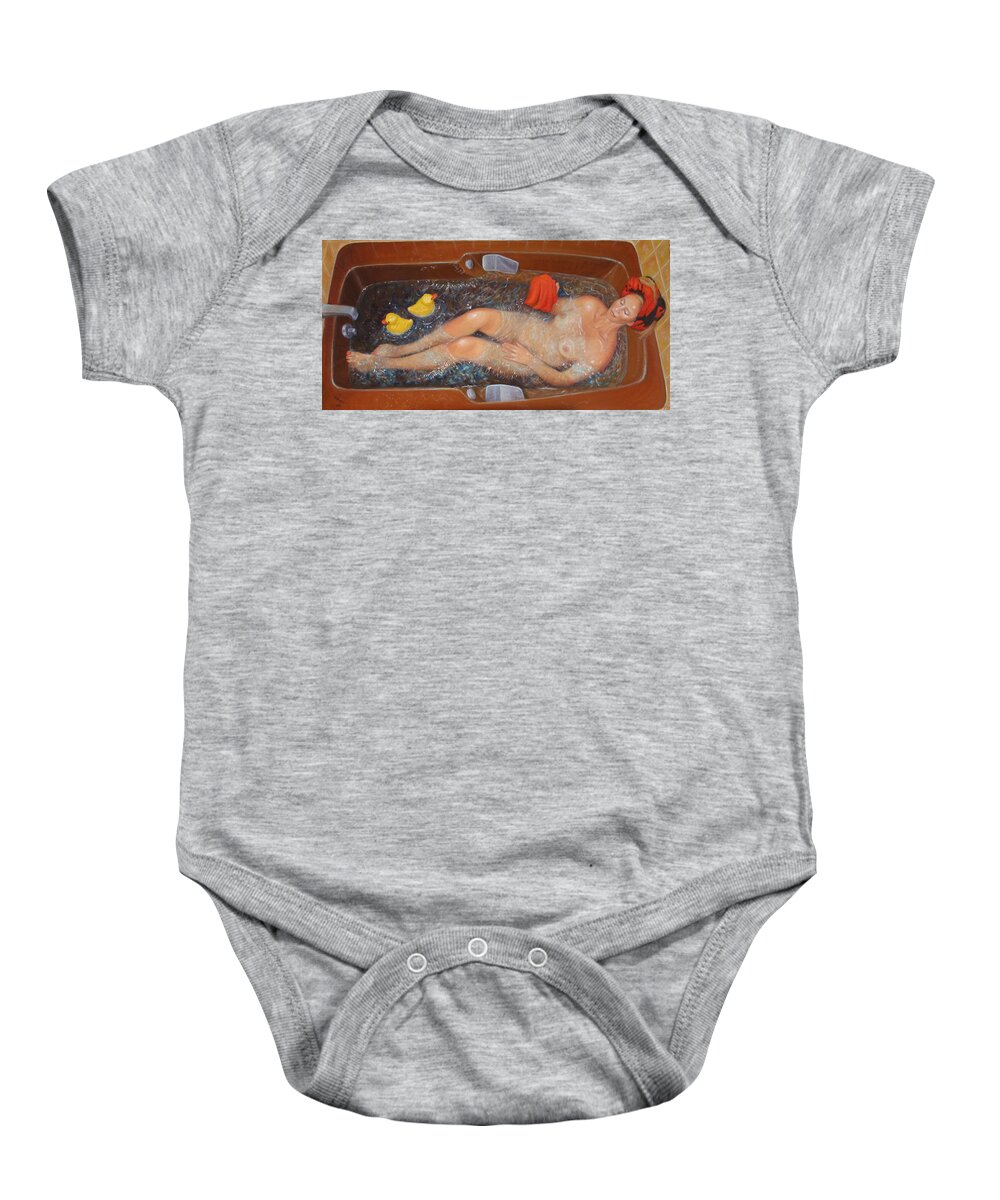 Realism Baby Onesie featuring the painting Bath #5 - Nude with Rubber Ducks by Donelli DiMaria