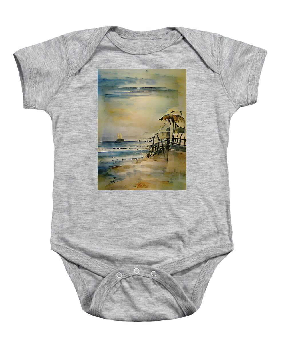 Beach Baby Onesie featuring the painting Beach Dream Abstract Watercolor by David Dehner