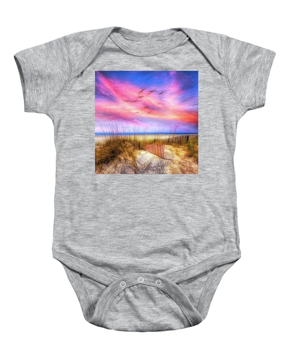 Dune Baby Onesie featuring the photograph Beach Fences on the Sand Dunes Painting in Square by Debra and Dave Vanderlaan