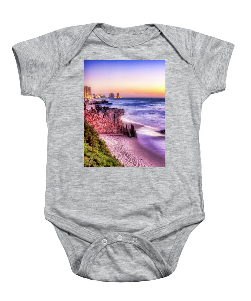 Cancun Baby Onesie featuring the photograph Beach light before sunrise by Tatiana Travelways