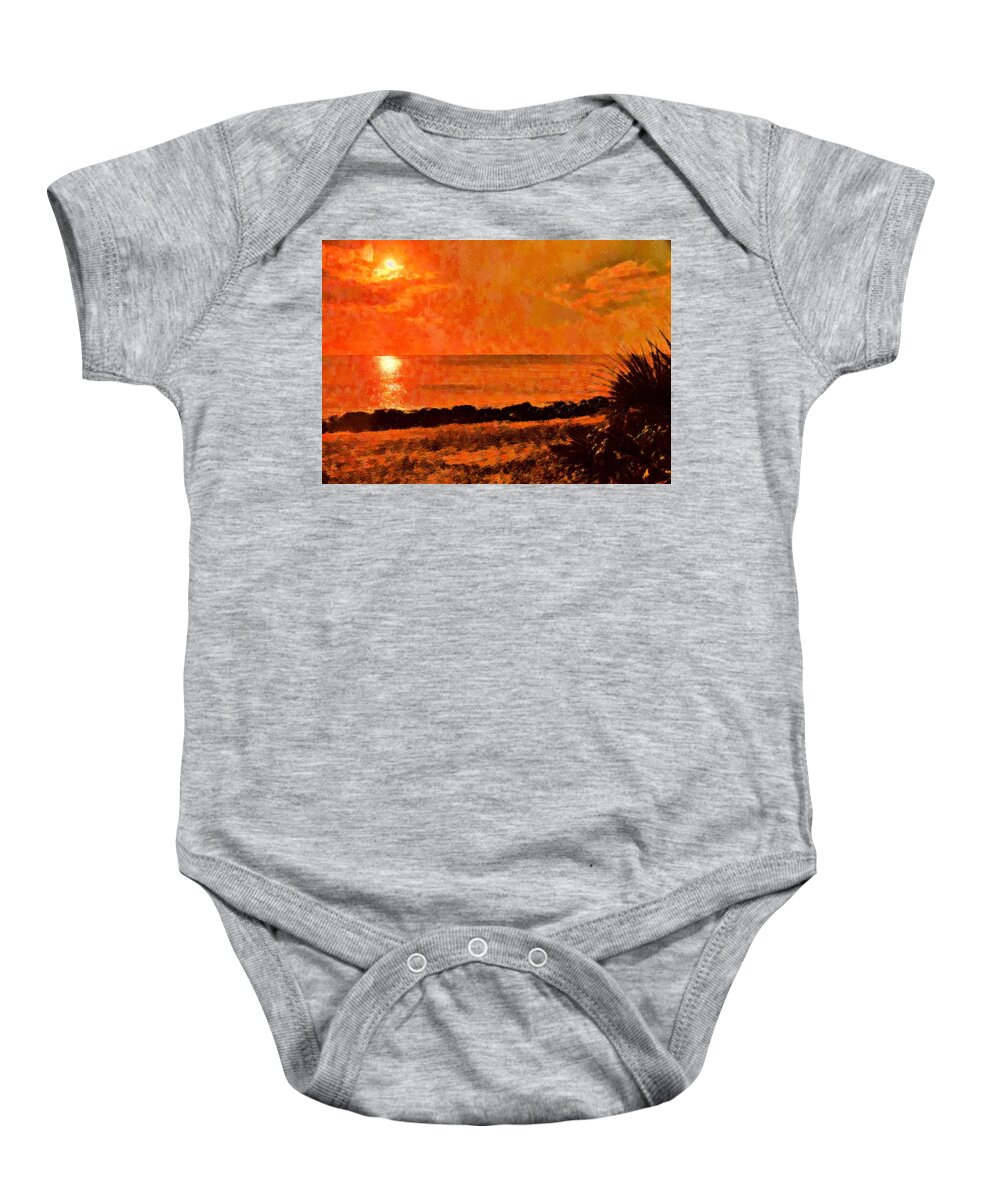 Abstract Baby Onesie featuring the mixed media Beach Orange by Florene Welebny