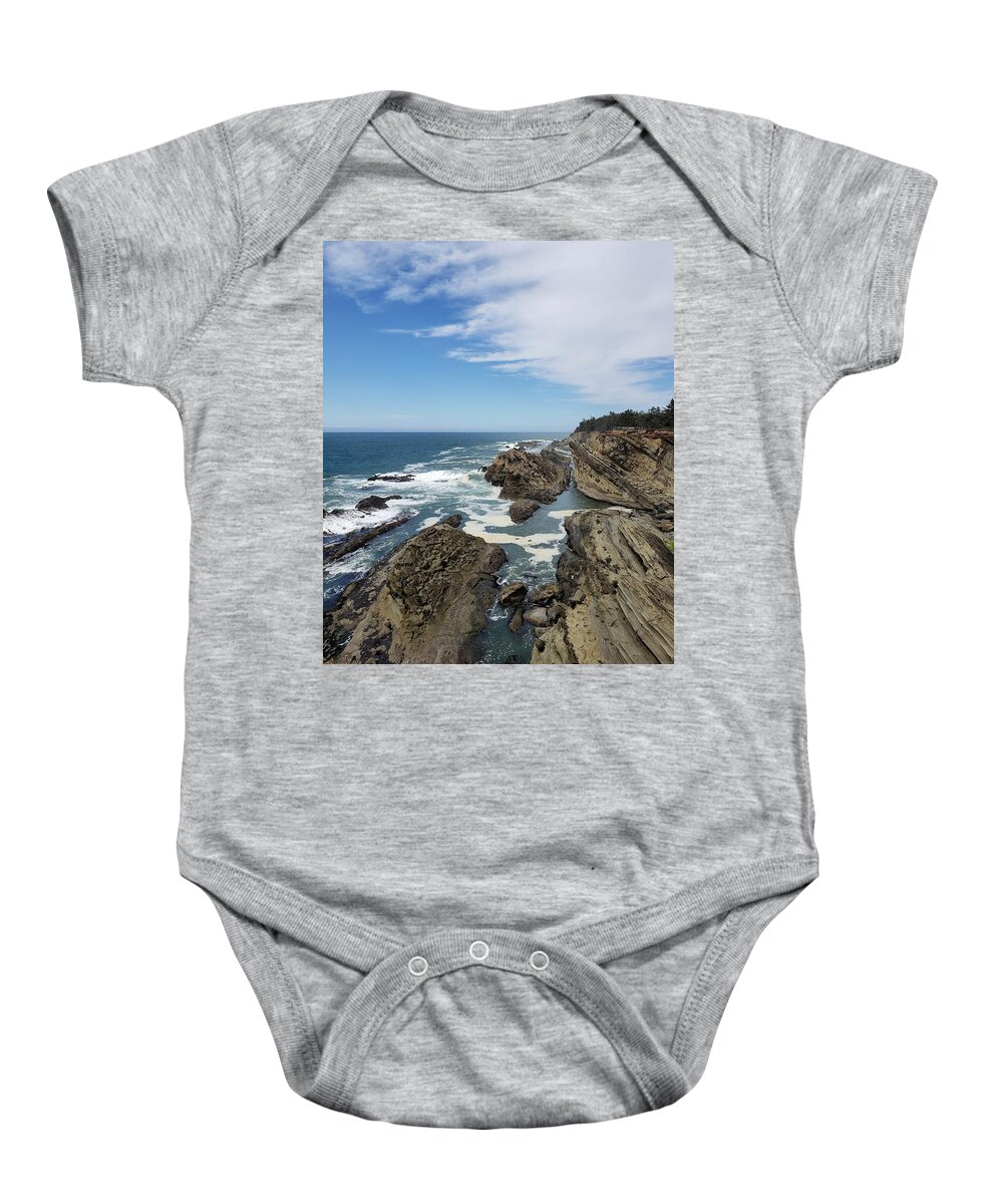 Cape Arago Baby Onesie featuring the photograph Beach Rock View by Suzy Piatt