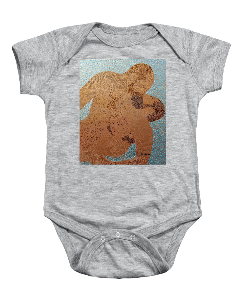 Bear Acrylic Gay Male Kiss Pointillism Dlwhitson_men Dlwhitson Baby Onesie featuring the painting Bear Kiss by Darren Whitson