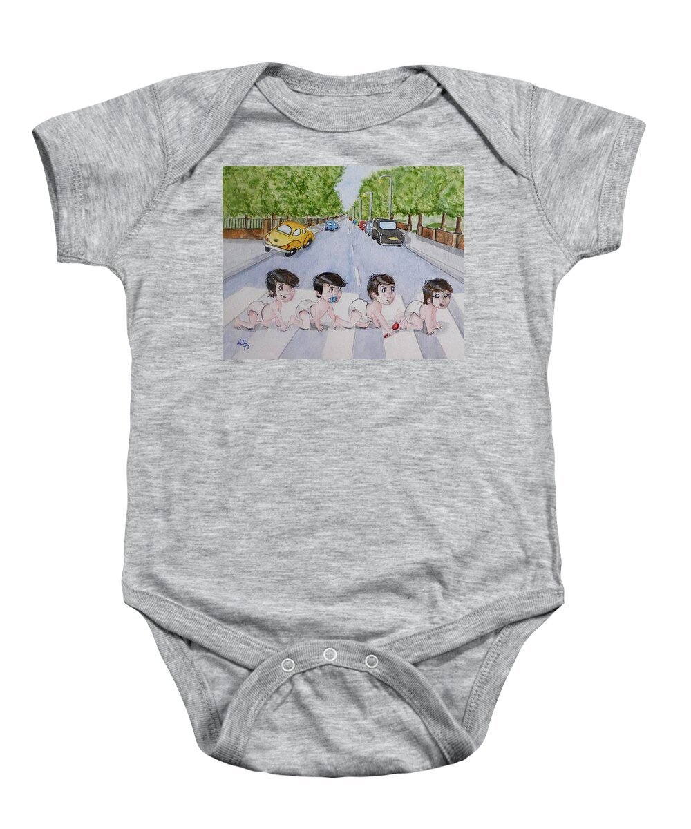 Beatles Baby Onesie featuring the painting Beatles Abbey Road .... Babies by Kelly Mills