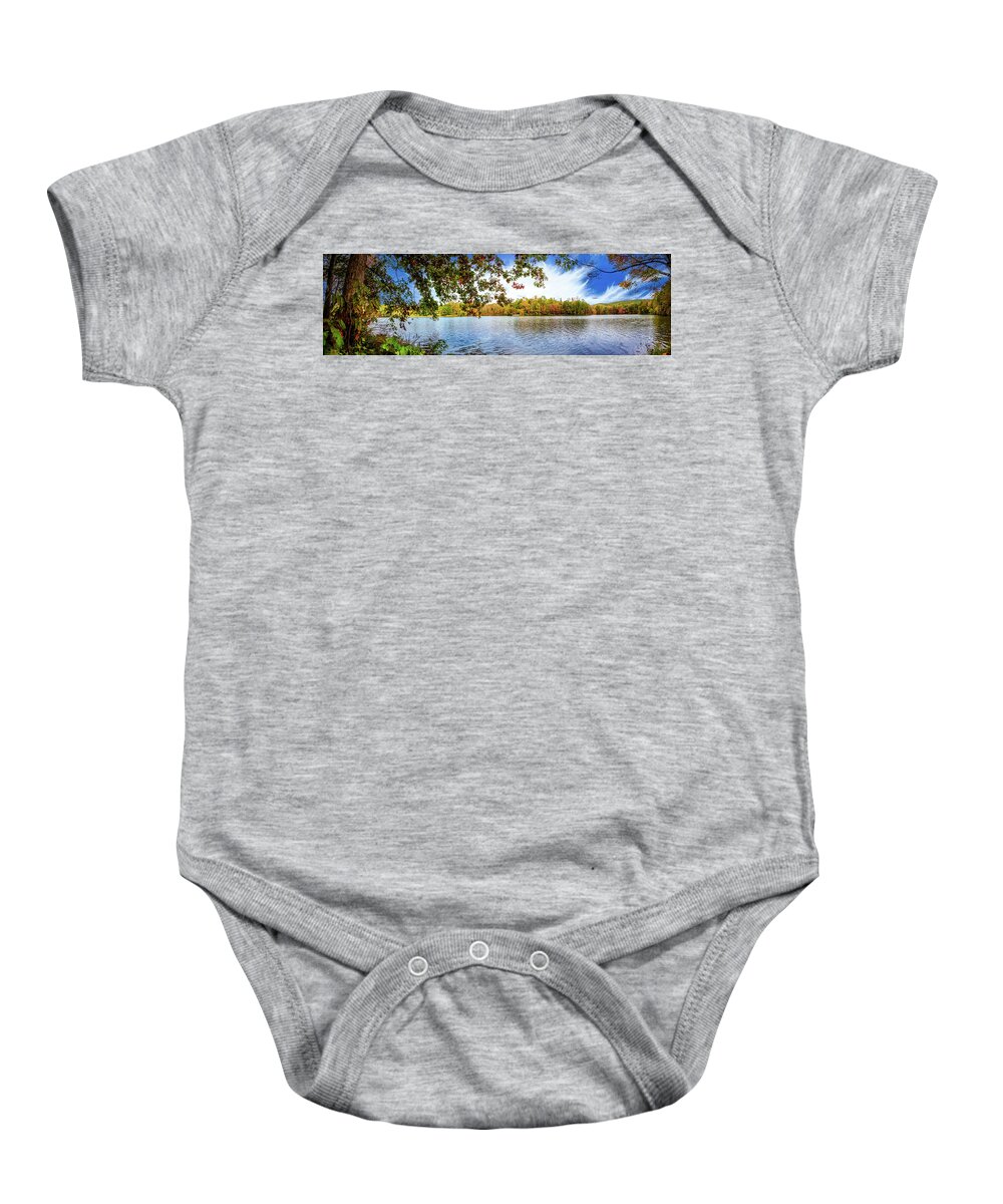 Carolina Baby Onesie featuring the photograph Beautiful Autumn Lake at Indian Boundary by Debra and Dave Vanderlaan