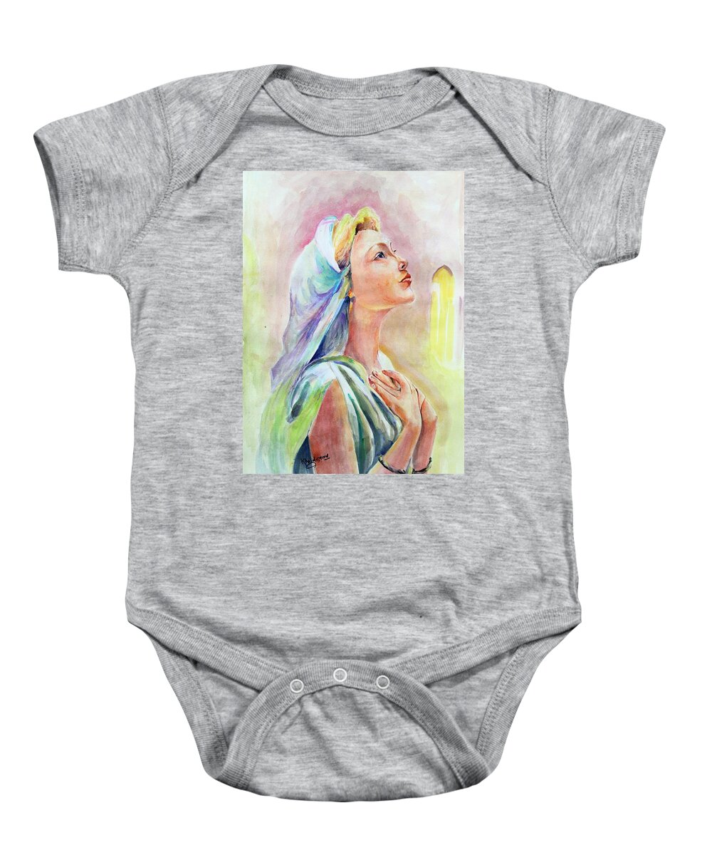 Lady Baby Onesie featuring the painting Beauty and grace by Khalid Saeed