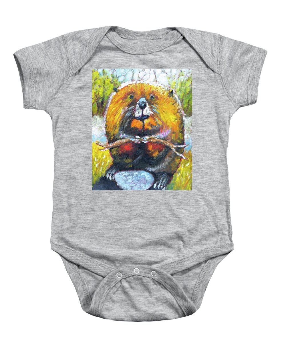 Beaver Baby Onesie featuring the painting Beaver by Mike Bergen