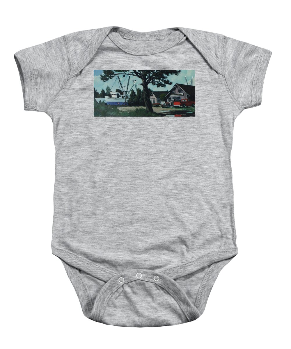 Edisto Baby Onesie featuring the painting Bell Buoy Seafood Edisto Island by Blue Sky
