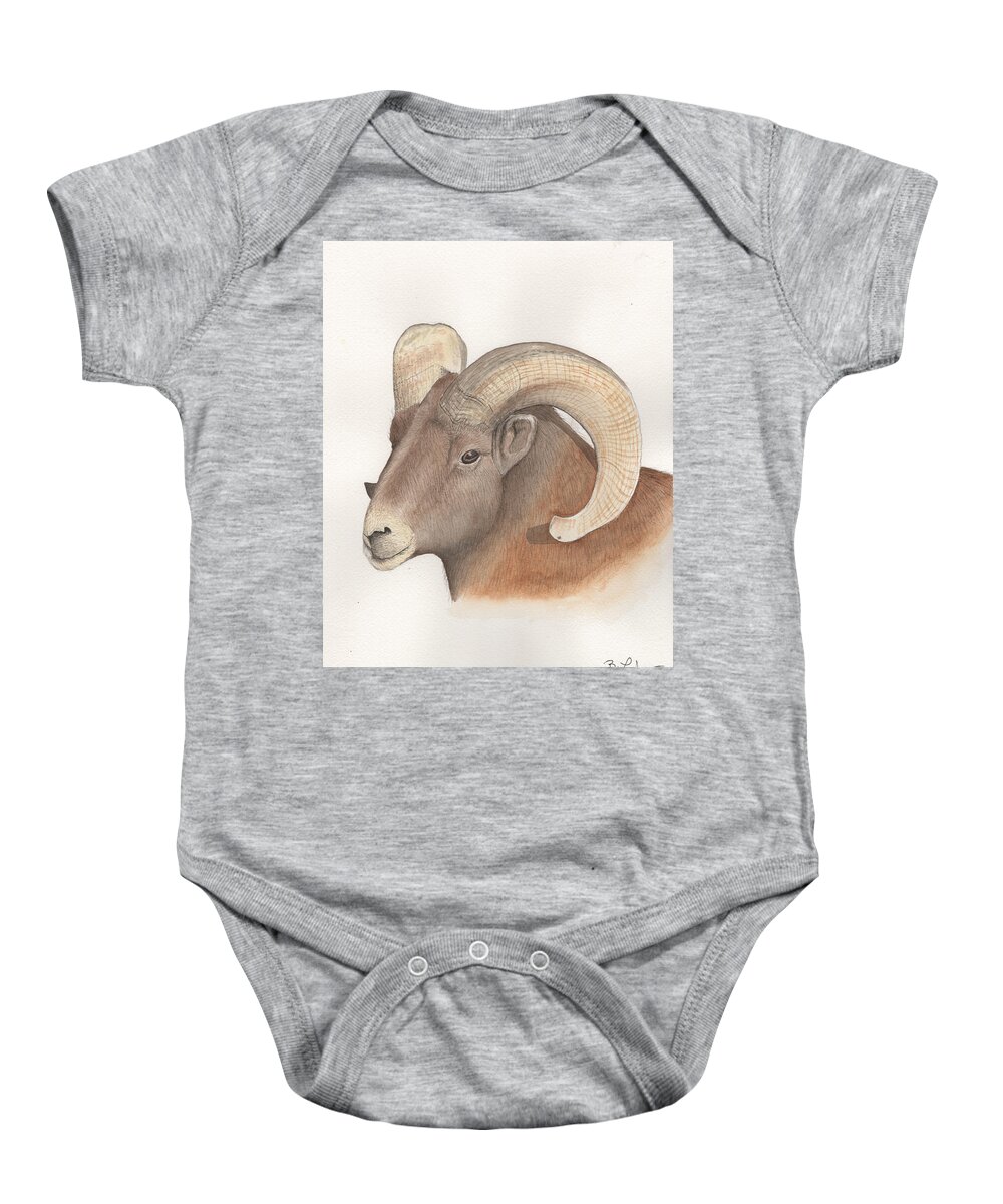 Bighorn Sheep Baby Onesie featuring the painting Bighorn Sheep by Bob Labno