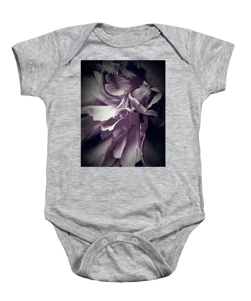 Petals Baby Onesie featuring the digital art Black and White Abstract Petals by Loraine Yaffe