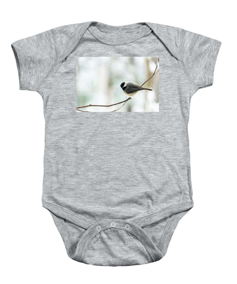 Animal Baby Onesie featuring the photograph Black-capped Chickadee by Oscar Gutierrez