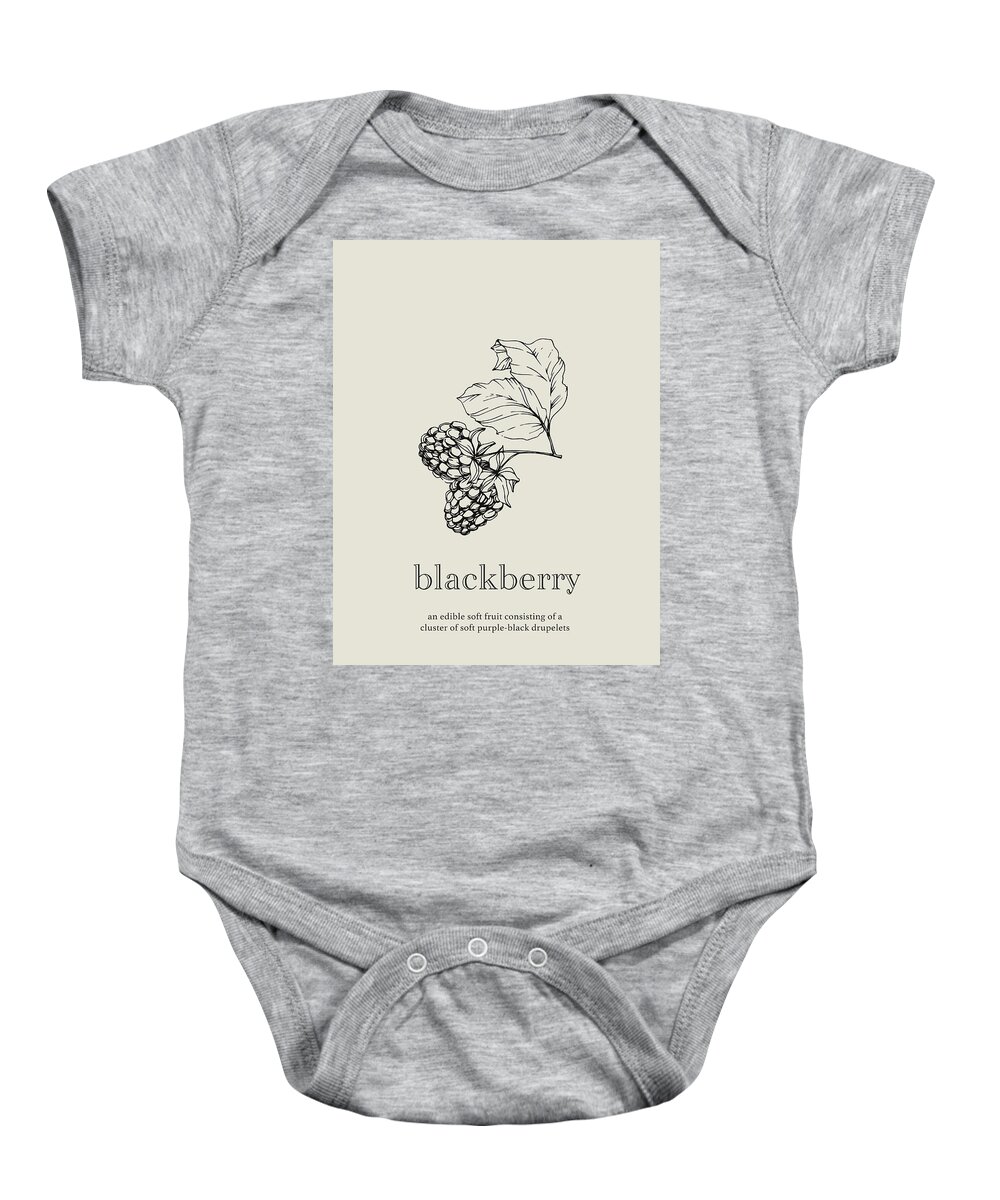 Blackberry Baby Onesie featuring the mixed media Blackberry Fruit Vintage Minimalistic Kitchen Poster by Design Turnpike
