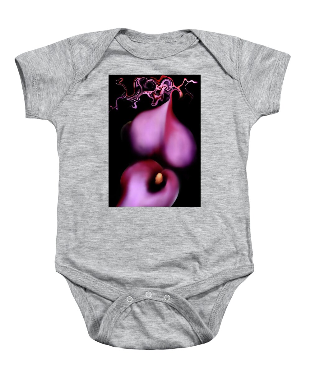 Calla Lily Baby Onesie featuring the photograph Bleeding Calla Lily Heart by Sally Bauer