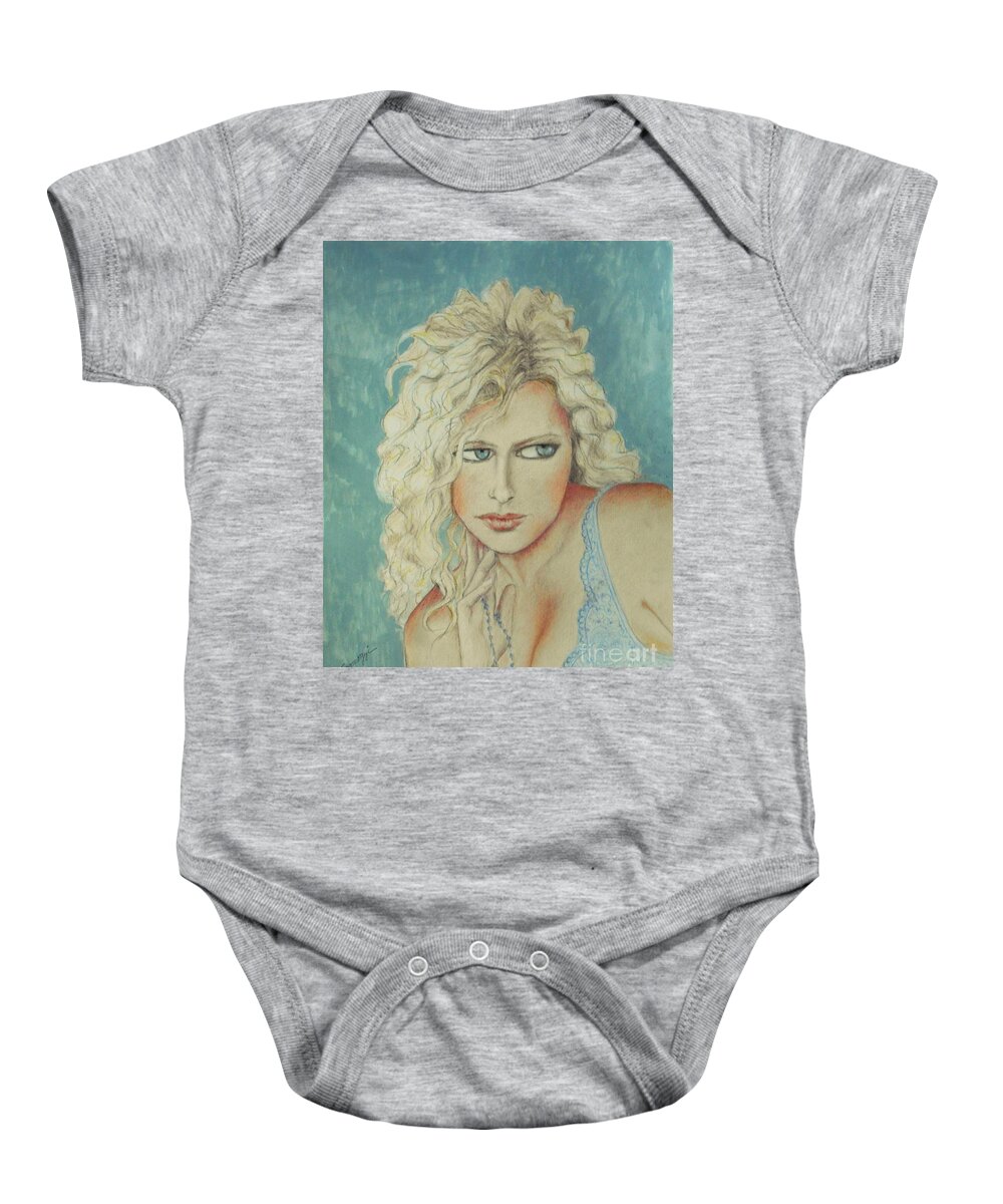 Bombshell Baby Onesie featuring the drawing Blond Bombshell No. 2 by Jayne Somogy