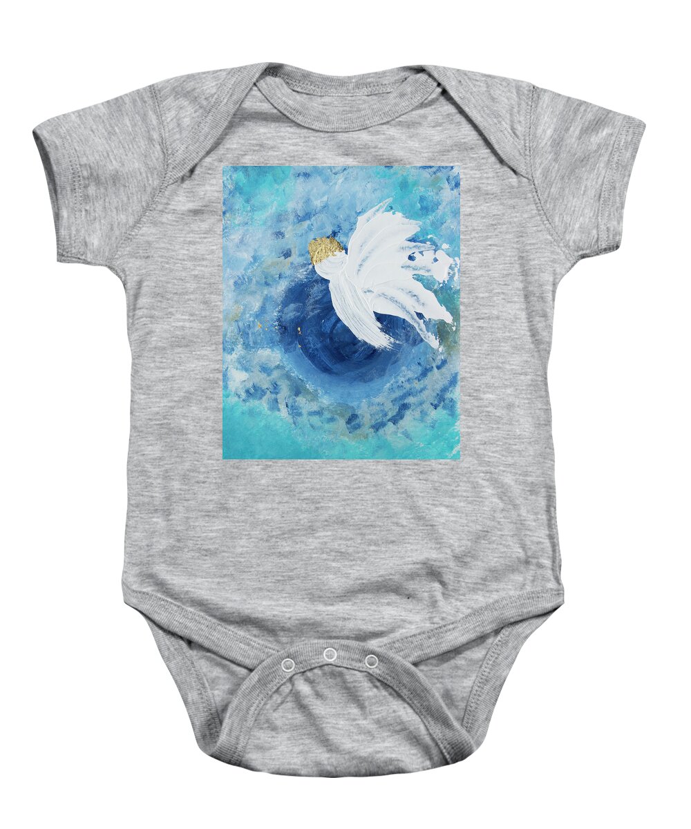 Acrylic Baby Onesie featuring the painting Blue Angel Blessings 2 by Linh Nguyen-Ng