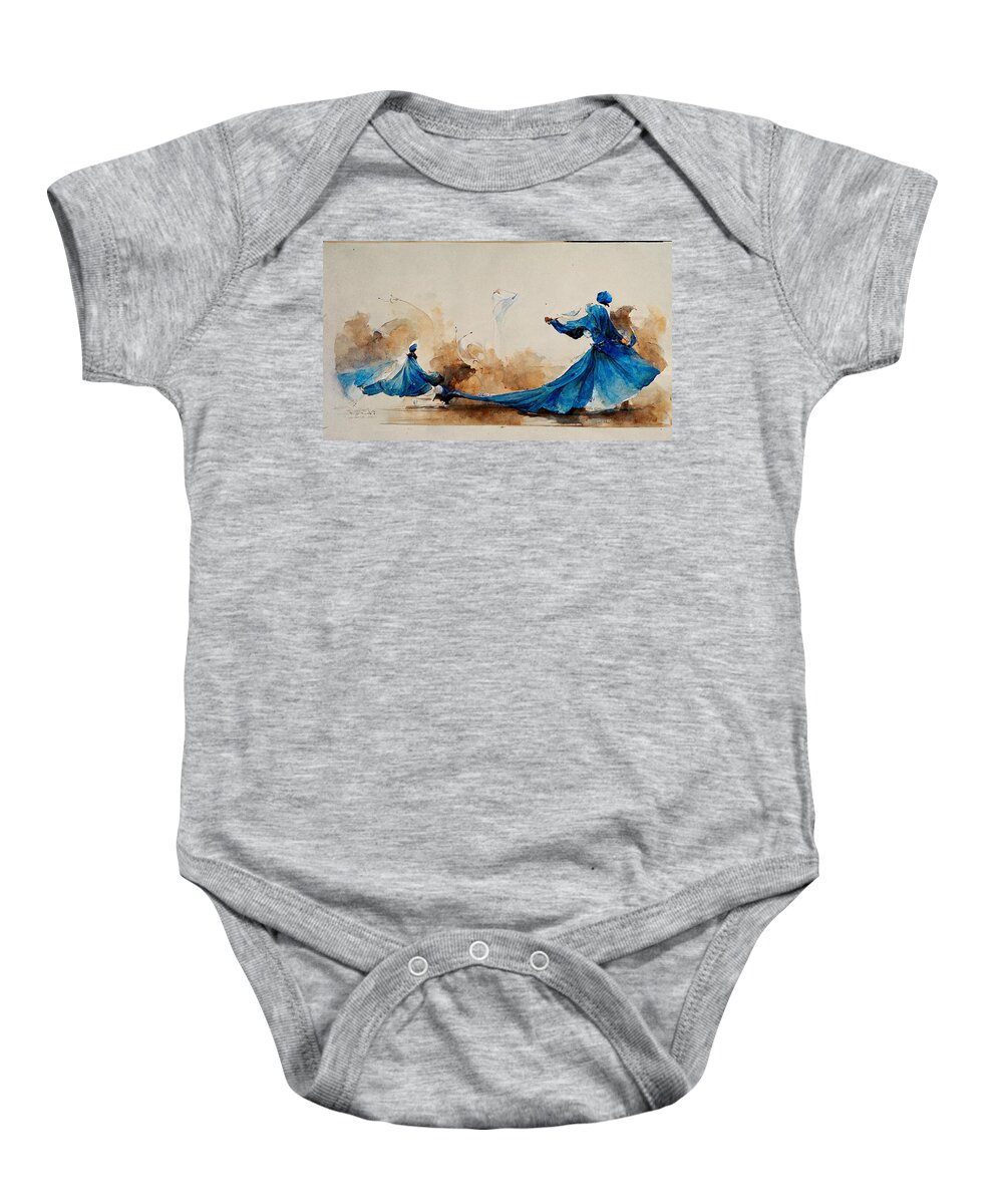 Peacock Baby Onesie featuring the painting BLUE DERVISH sufi  WATERCOLOR IN THE STYLE OF Winslow f6936aaa 45ad 4ceb a9d7 136daac8 by MotionAge Designs