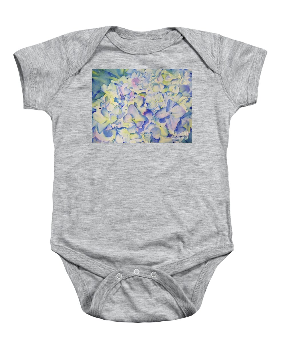 Hydrangeas Baby Onesie featuring the painting Blue Hydrangeas by Liana Yarckin