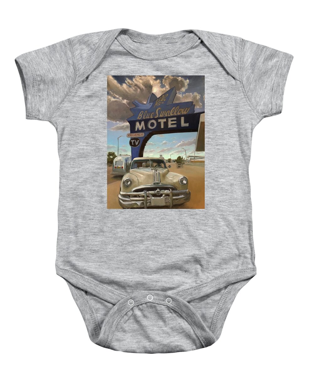 Route 66 Baby Onesie featuring the painting Blue Swallow Motel Route 66 by Elizabeth Jose