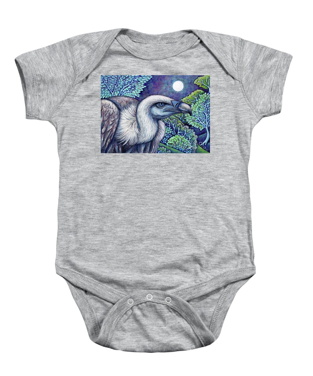 Vulture Baby Onesie featuring the painting Blue Vulture Moon by Amy E Fraser