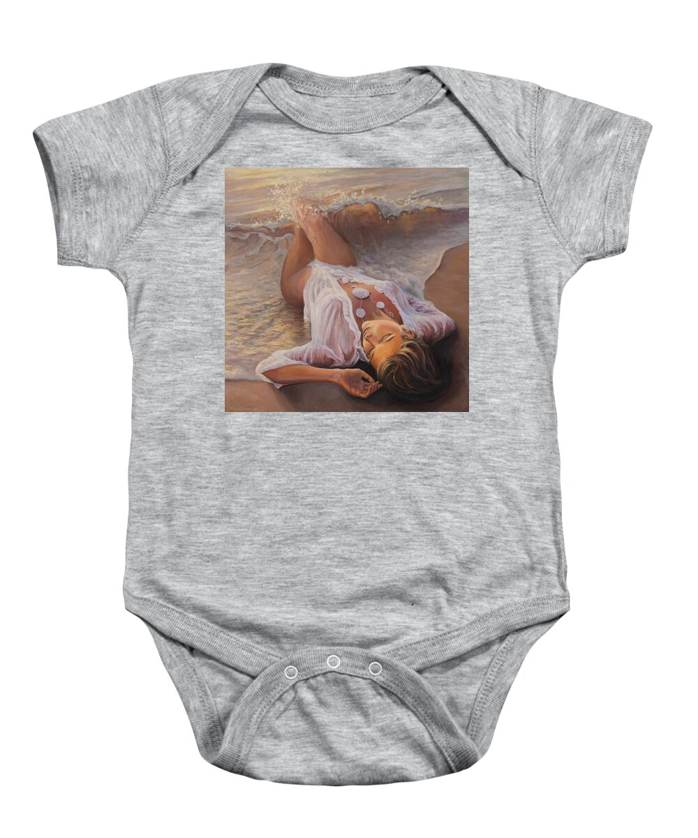 Mermaid Baby Onesie featuring the painting Born from the waves by Marco Busoni
